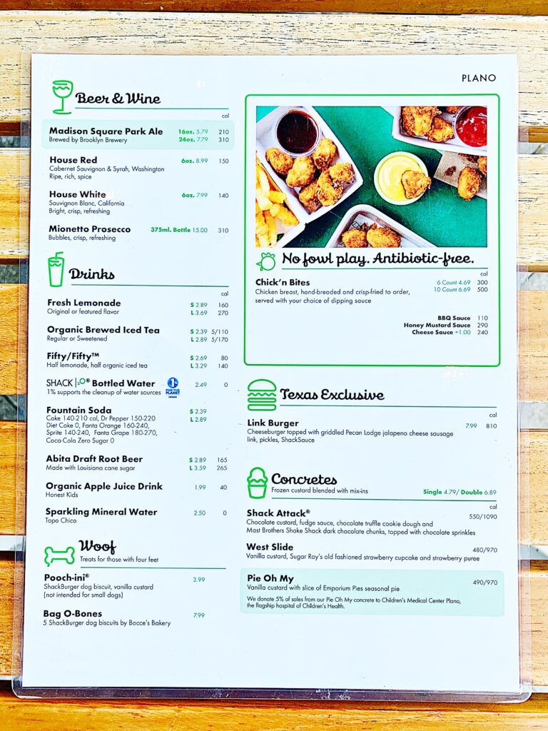 アメリカのシェイクシャックメニュー